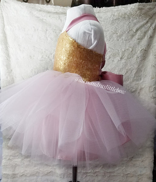 Sweetheart Couture dress in Pink and Gold - AlessandrasLittleBow