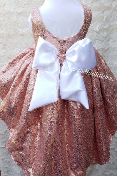 Princess Megan High Low Couture Dress in Rose Gold - AlessandrasLittleBow