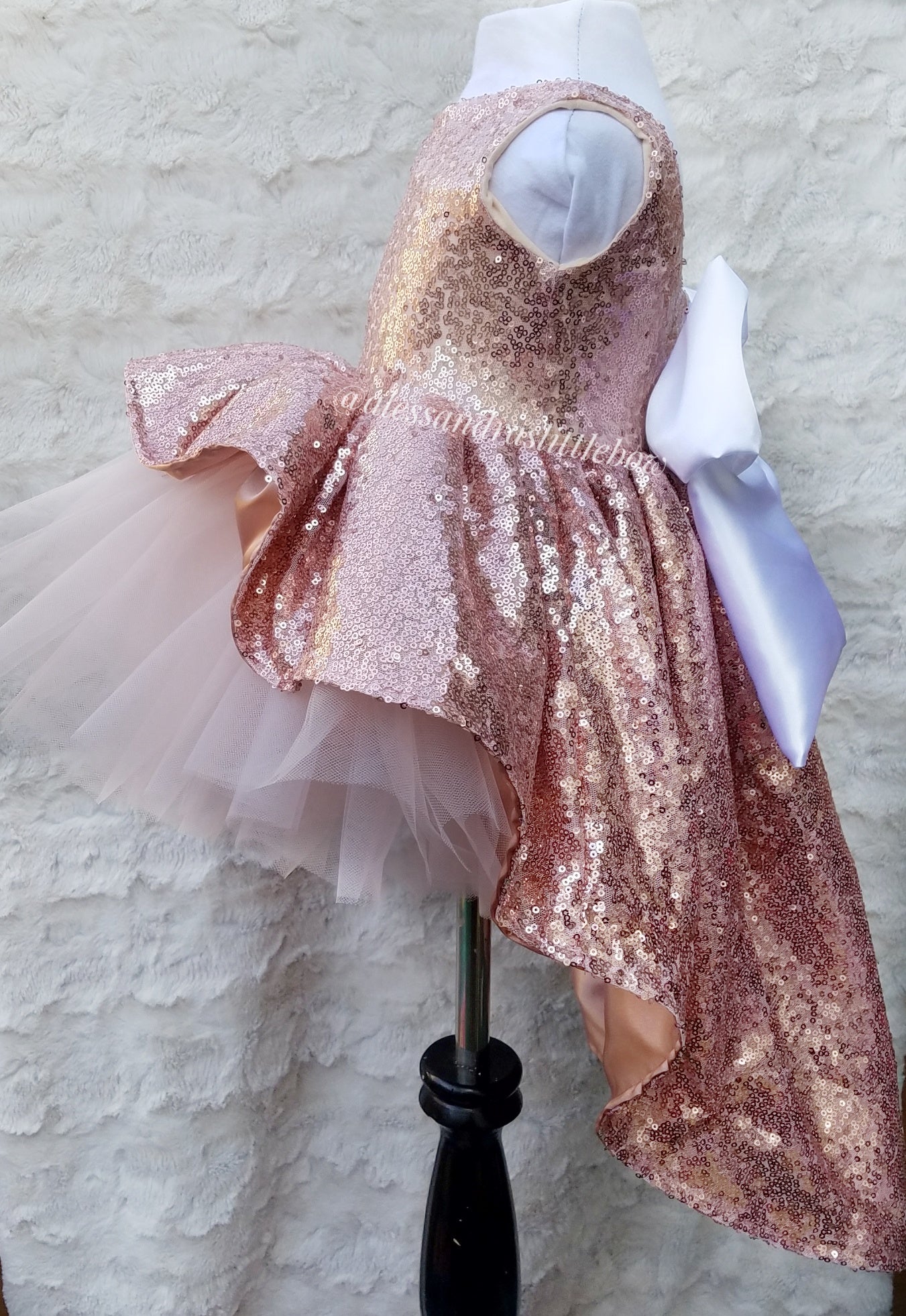 Princess Megan High Low Couture Dress in Rose Gold 12/18 Months