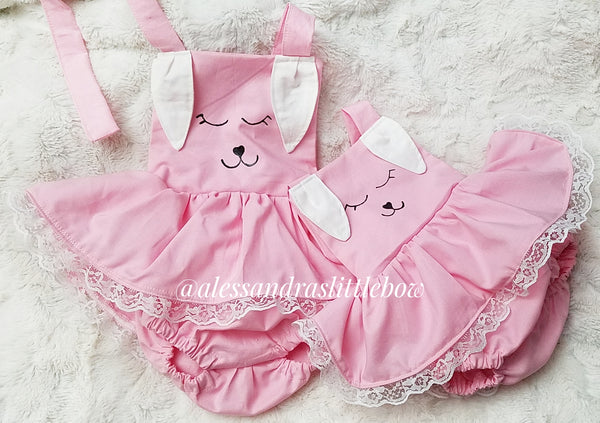 Skirted Bunny Romper with tail - AlessandrasLittleBow