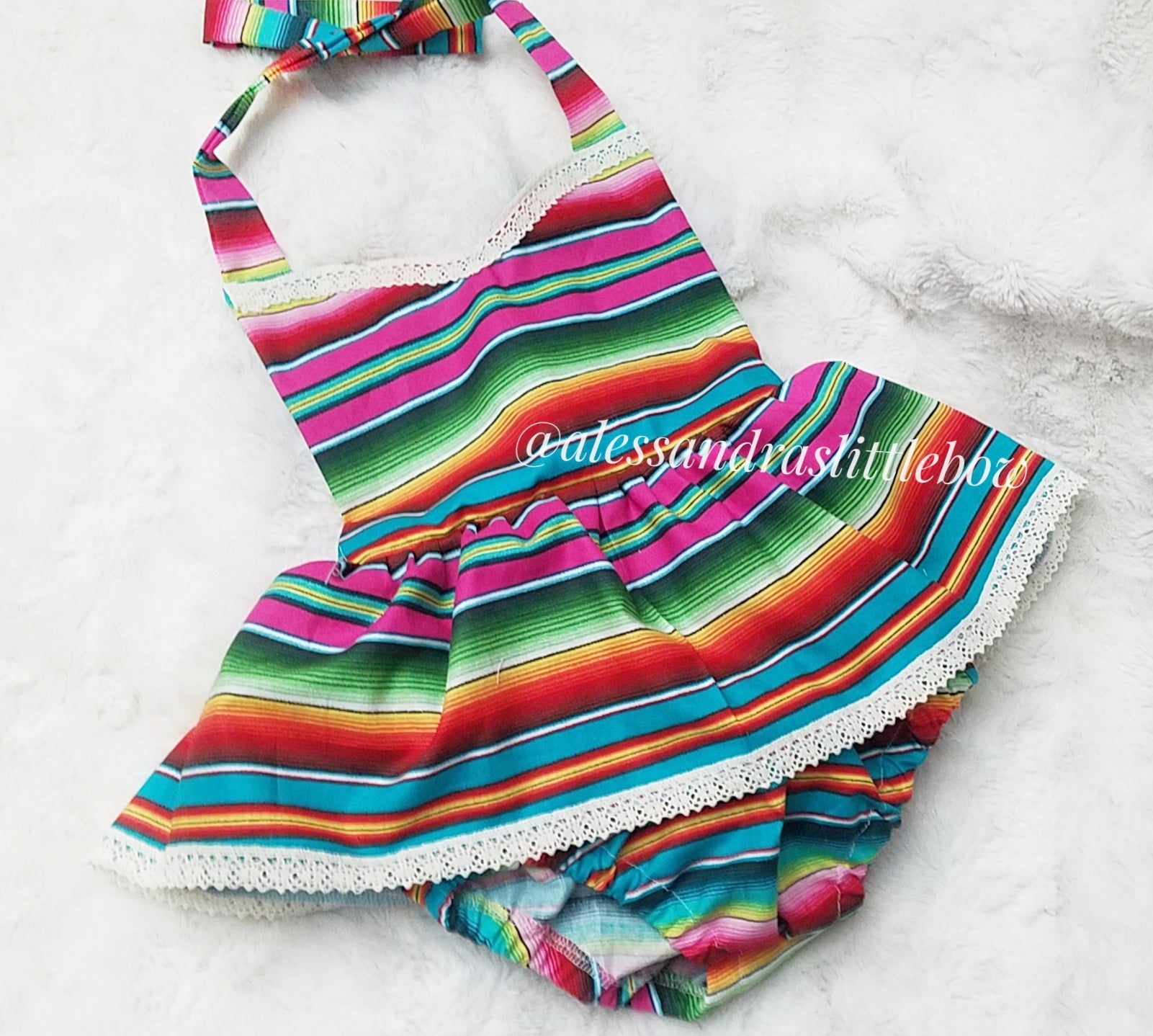 Fuschia Serape Fiesta Romper - AlessandrasLittleBow