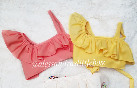Ruffle Off shoulder cropped top pick your color - AlessandrasLittleBow