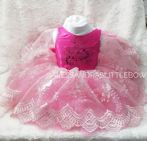 Princess Amber Couture Dress in Sleeping Beauty Colors - AlessandrasLittleBow