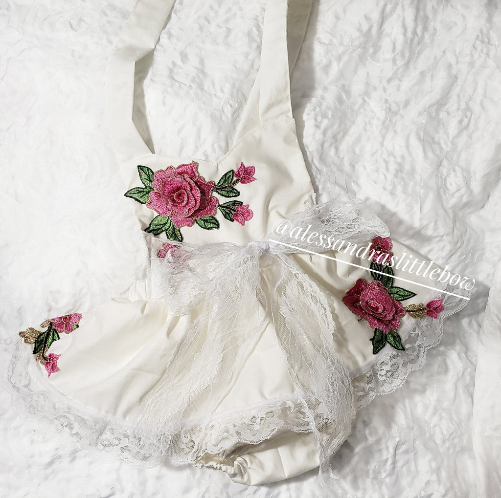 Rosa Traditional Fiesta Romper in White and pink
