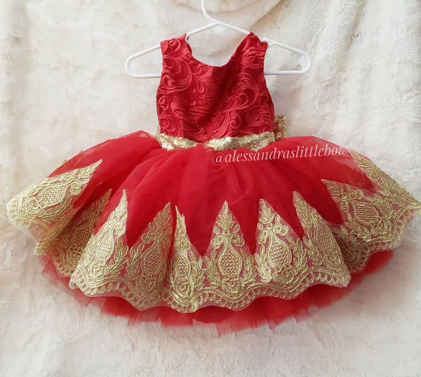 Princess Ella Couture dress in red and light gold
