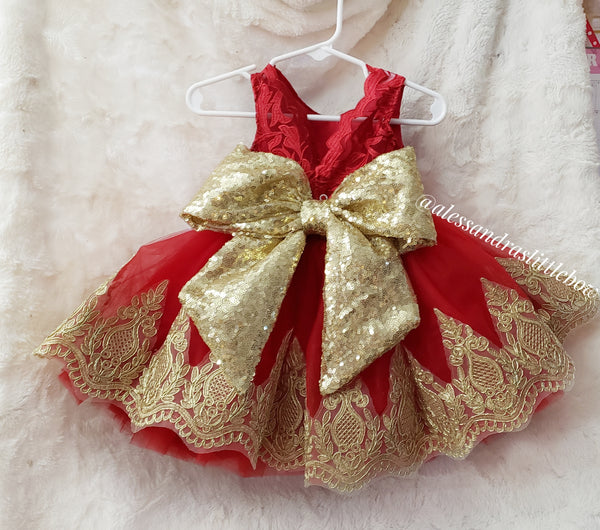 Princess Ella Couture dress in red and light gold