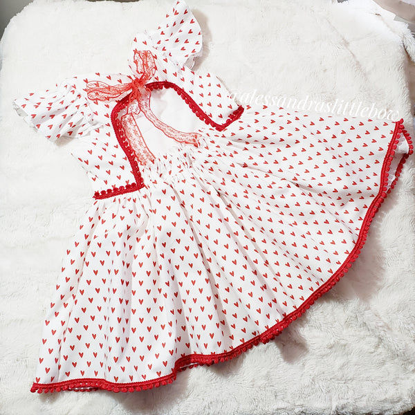 Lisa Dress in REd and White Hearts