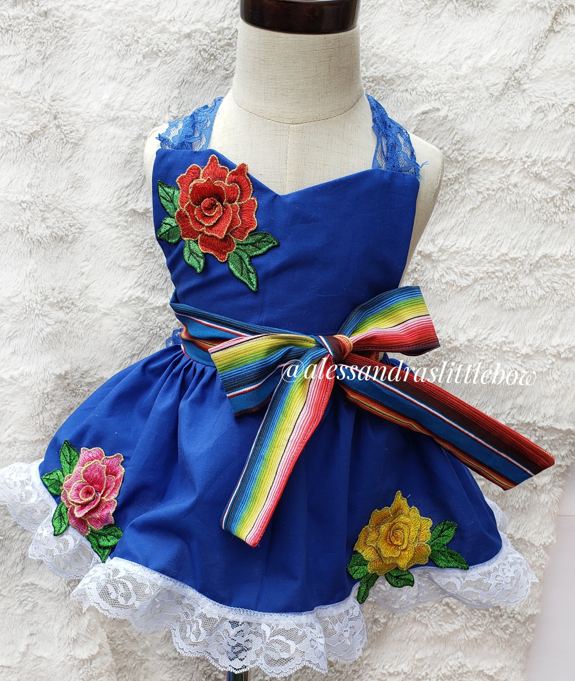 Rosa Traditional Fiesta Romper in Blue - AlessandrasLittleBow