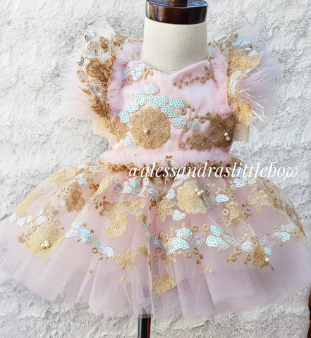 Pink and gold Lace Luxury Couture romper PRE ORDER