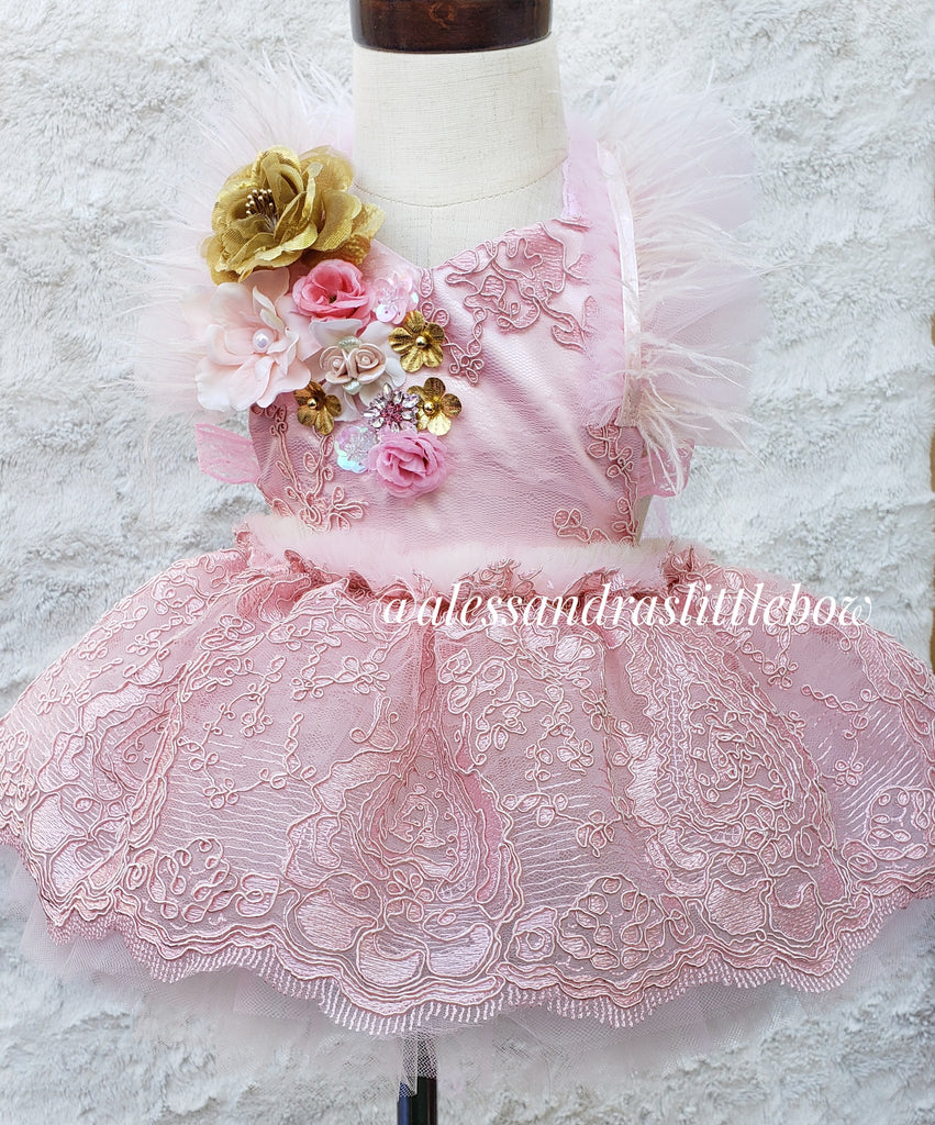 Deluxe Pink and Ivory Lace Couture romper Pre order
