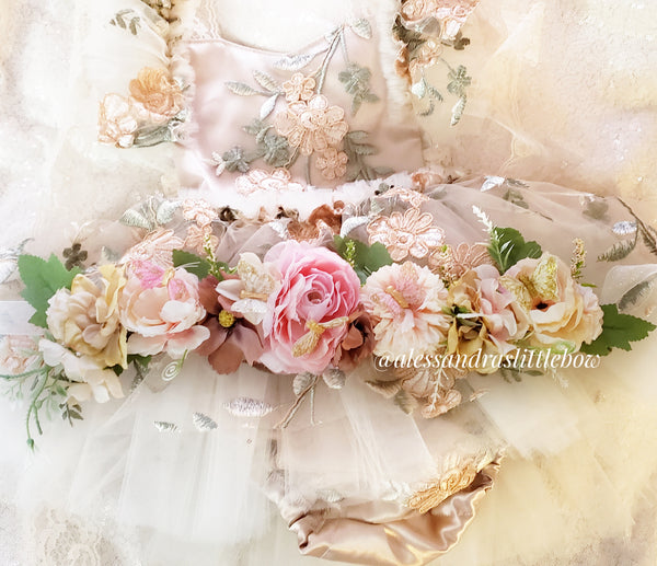 Pink and Neutral Butterfly Floral crown