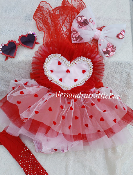 Heart pearl Valentine Whimsical Romper