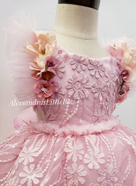 Pink Embroidered Daisy Deluxe Couture romper