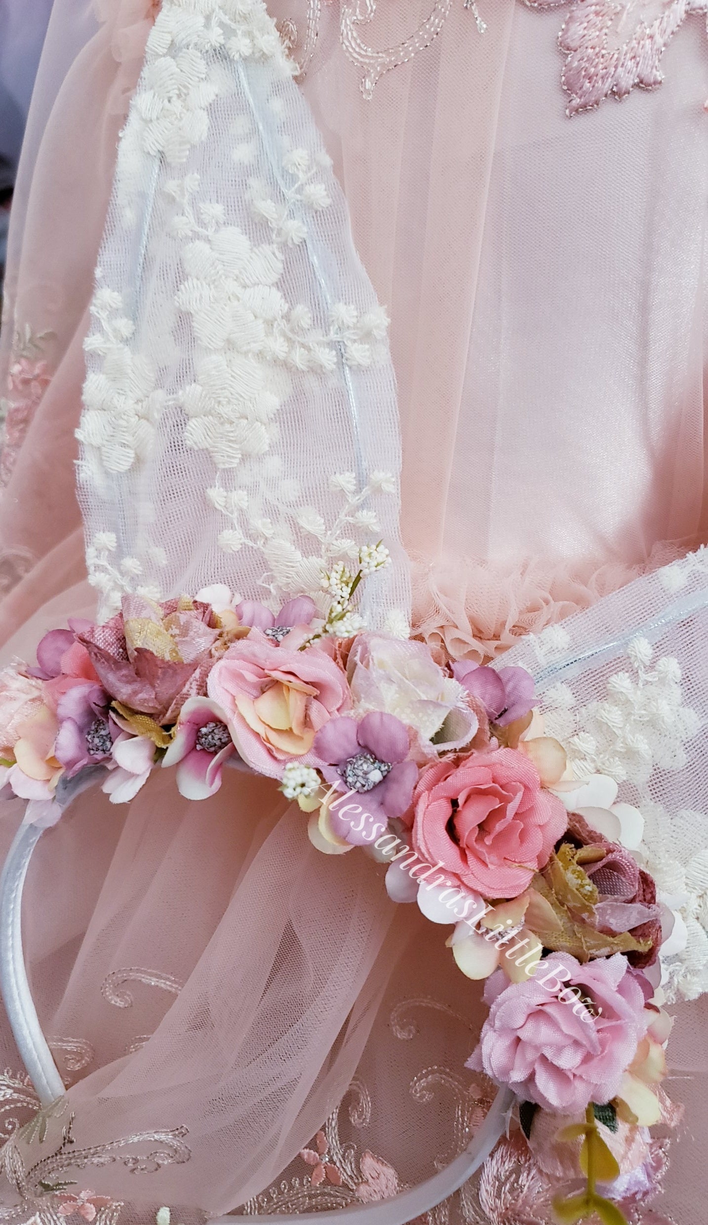 Bunny Couture Ears Headband in Vintage rose colors