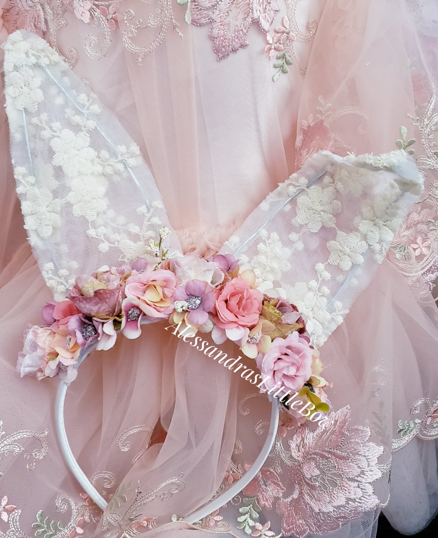 Bunny Couture Ears Headband in Vintage rose colors