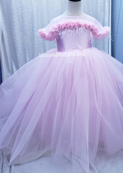 Addison Couture Gown in light pink with train
