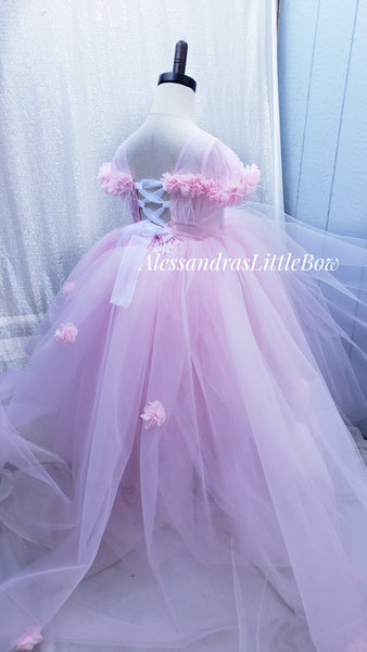 Addison Couture Gown in light pink with train