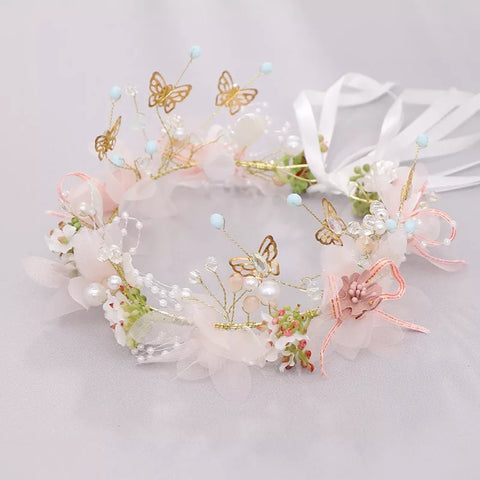 Blush butterfly wreath headpiece - pre order