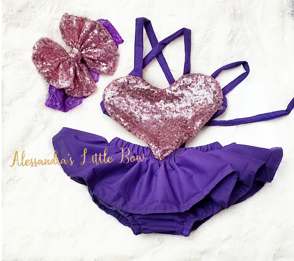 Valentine' Romper in Purple and pink - AlessandrasLittleBow