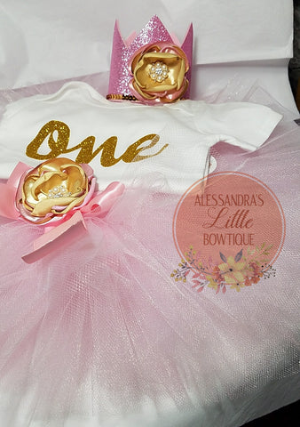 Pink and gold birthday outfit - AlessandrasLittleBow