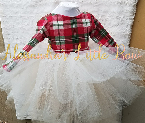 Princess Couture dress in Christmas Plaid - AlessandrasLittleBow