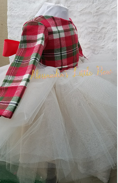 Princess Couture dress in Christmas Plaid - AlessandrasLittleBow