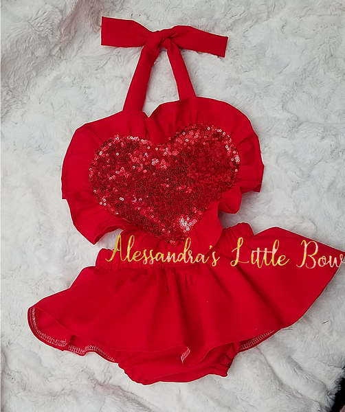 Red heart Ruffle Romper - AlessandrasLittleBow