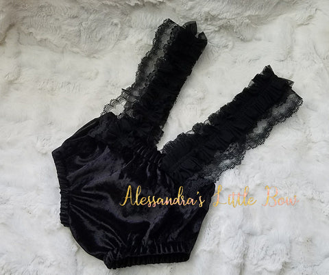 Black Velvet Lace Suspender Bloomers - AlessandrasLittleBow