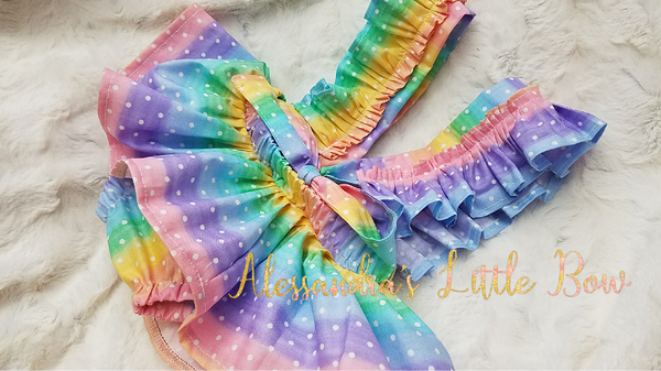 Rainbow Dots Skirted Bloomers With Ruffle Suspenders - AlessandrasLittleBow