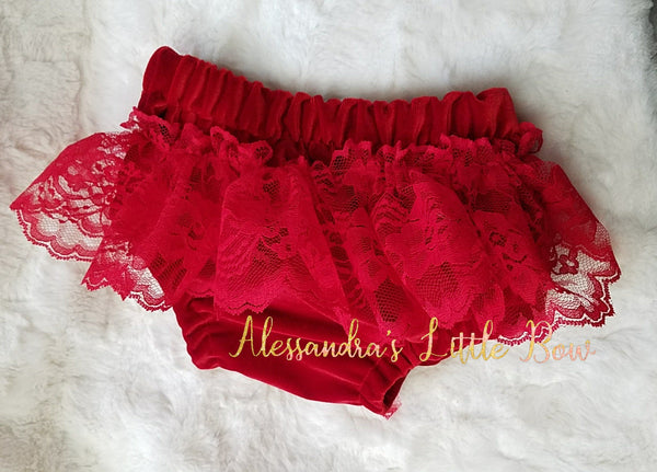Red Velvet Lace Skirted Bloomers - AlessandrasLittleBow
