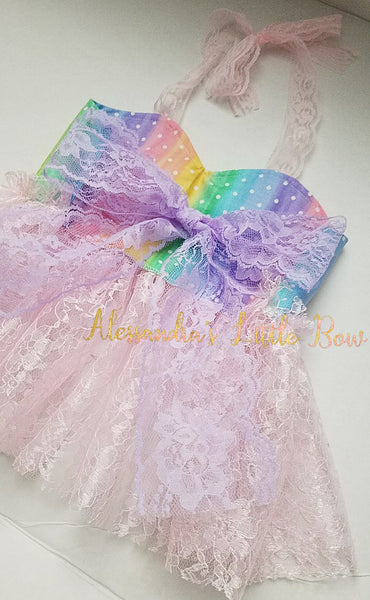 Rainbow Dots Sweetheart Lace Swing Set - AlessandrasLittleBow