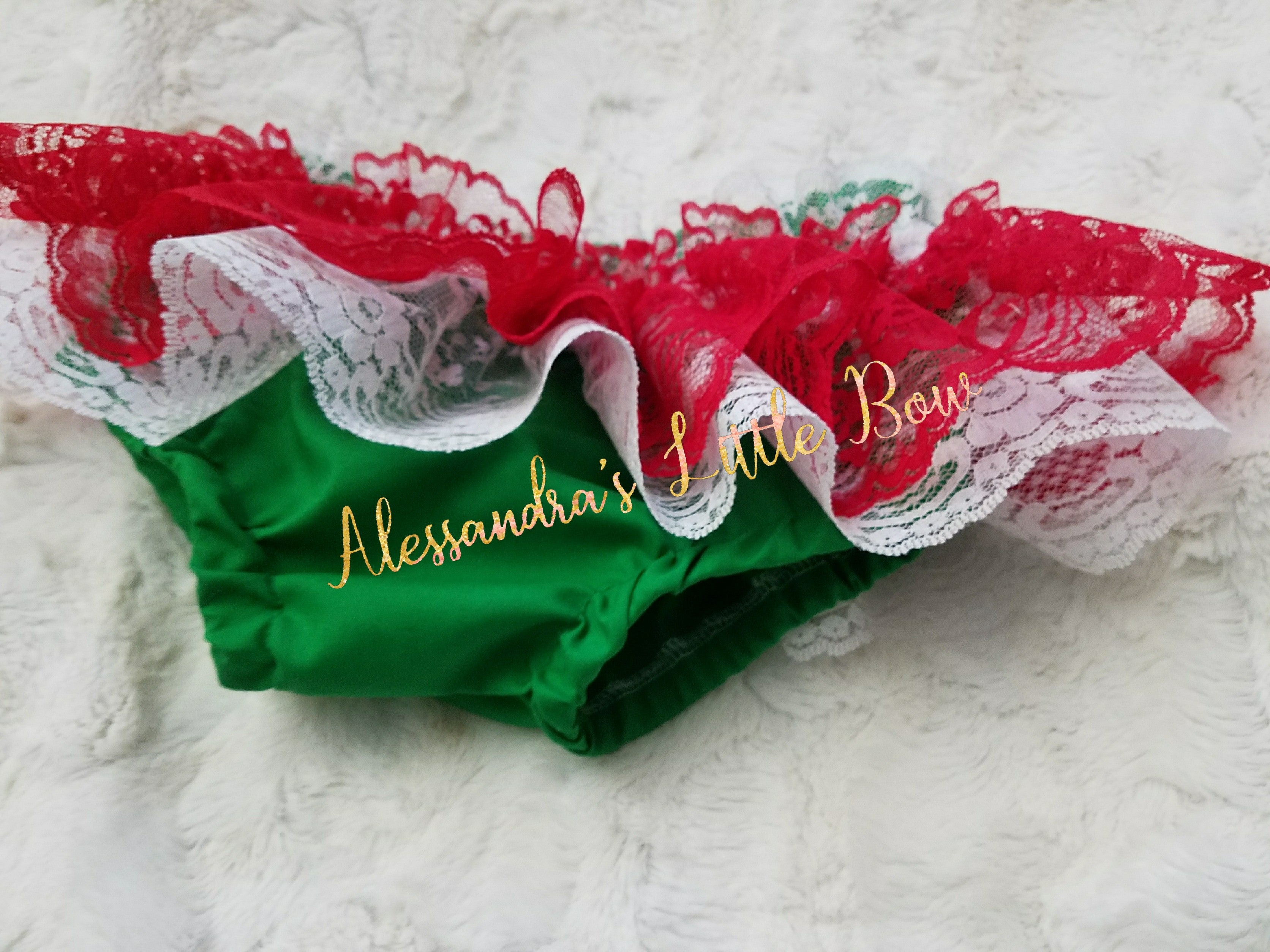 Red, Green and White Lace Skirted Bloomers - AlessandrasLittleBow