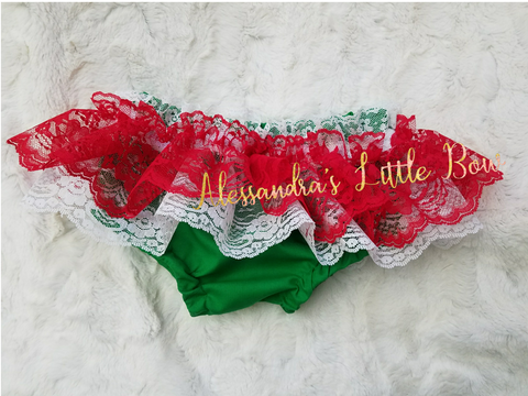 Red, Green and White Lace Skirted Bloomers - AlessandrasLittleBow