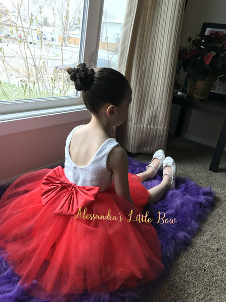 Princess dress in Red and White - AlessandrasLittleBow