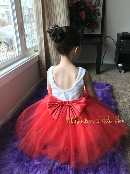 Princess dress in Red and White - AlessandrasLittleBow