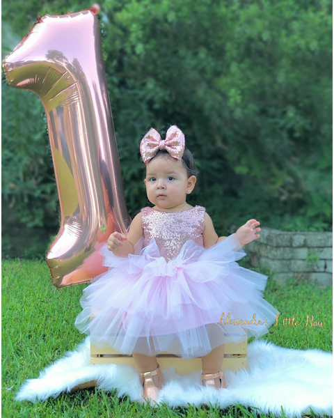 3 tier Glam dress in Rose Gold and Pink - AlessandrasLittleBow