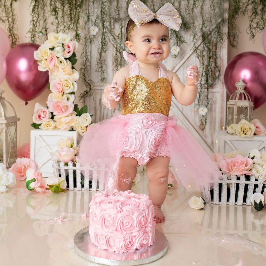 Pink and gold Rossete tutu Romper - AlessandrasLittleBow