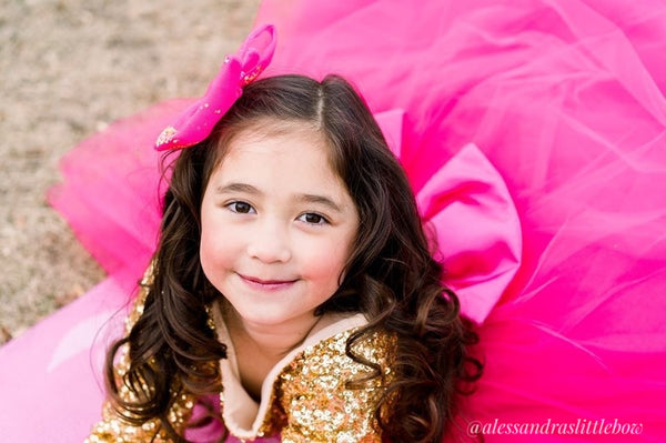 High Low Princess Couture Dress in Hot Pink and Gold - AlessandrasLittleBow