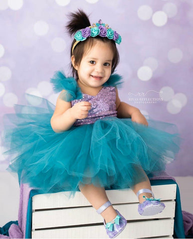 Ariella Couture dress lavender and teal - AlessandrasLittleBow