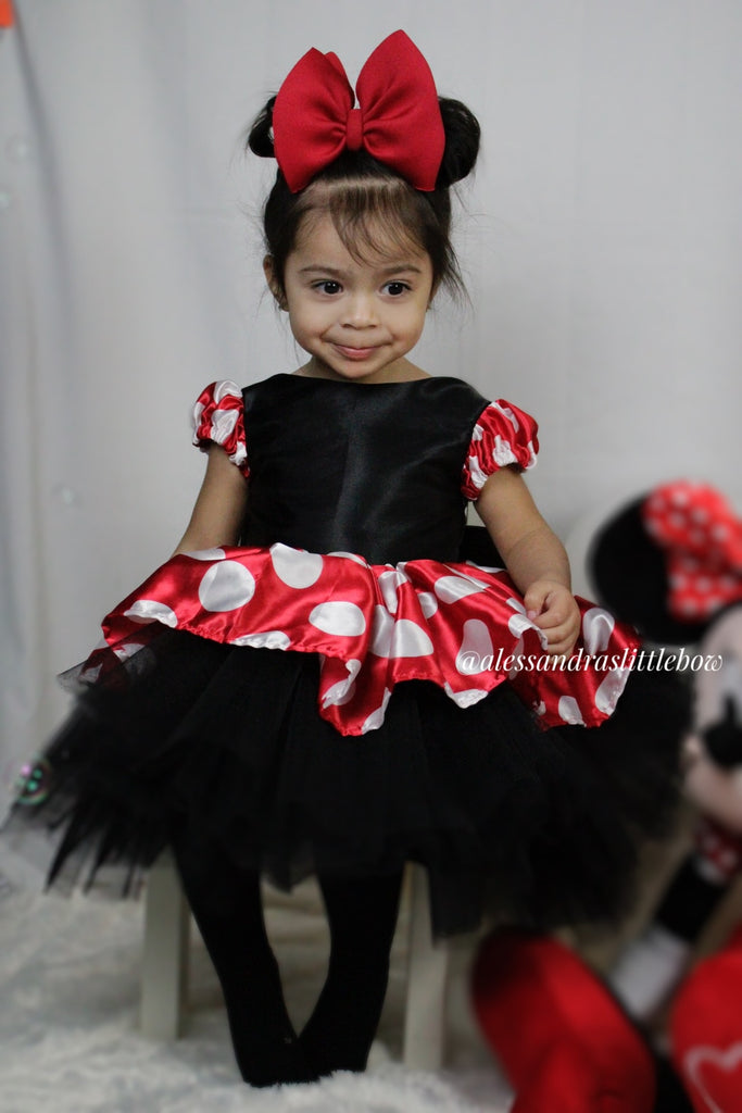 MINNIE MOUSE Dress, Red and Black Minnie Mouse Costume, Minnie Mouse TUTU  Dress, Red Polka Dot Dress, 1st Birthday Oufit Girl, Tulle Dress 