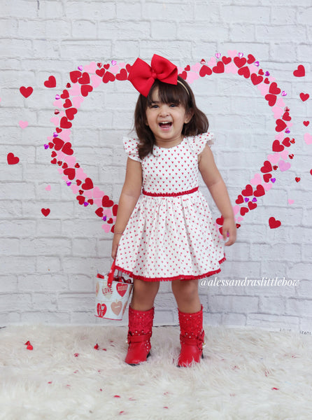 Lisa Dress in REd and White Hearts