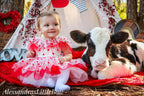 Off the Shoulder Valentina whimsical romper in white and red