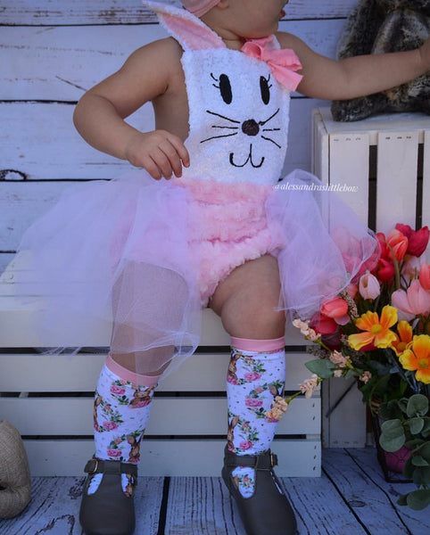 White and pink Bunny Romper - AlessandrasLittleBow