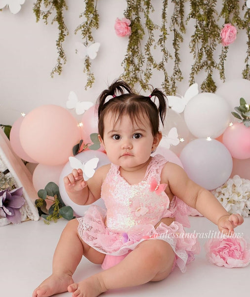 Pink and White colorful Butterfly Romper