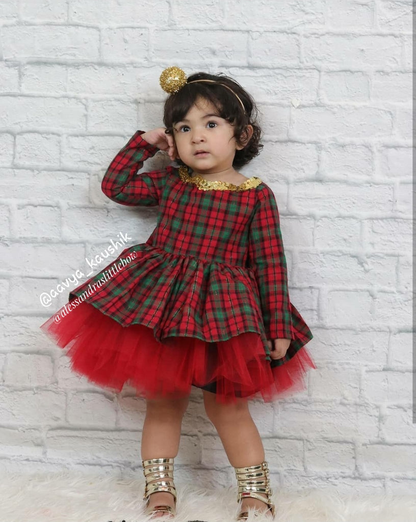 Red and Green Christmas Plaid Couture Dress 4t