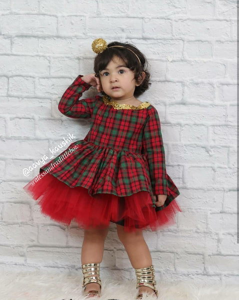 Red and Green Christmas Plaid Couture Dress