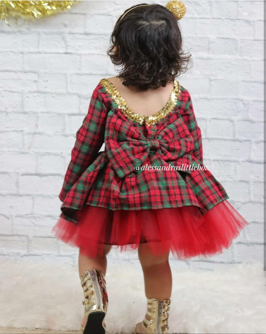 Red and Green Christmas Plaid Couture Dress - AlessandrasLittleBow