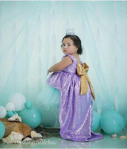 Princess Megan High Low Couture Dress in Lavender and Aqua