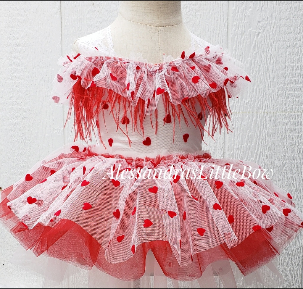 Off the Shoulder Valentina whimsical romper in white and red