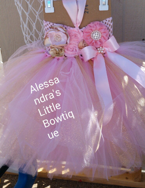 pink and gold tutu dress - AlessandrasLittleBow